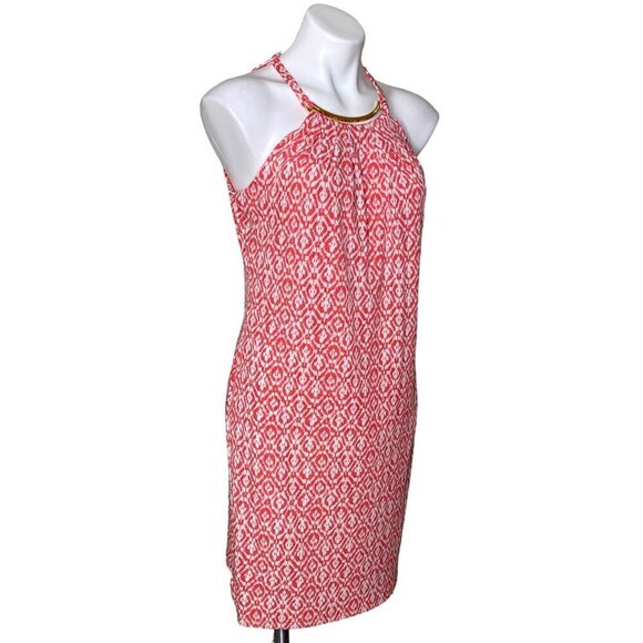 MICHAEL Michael Kors Logo Choker Mini Dress, Coral White Print Women's Size M - Picture 3 of 8